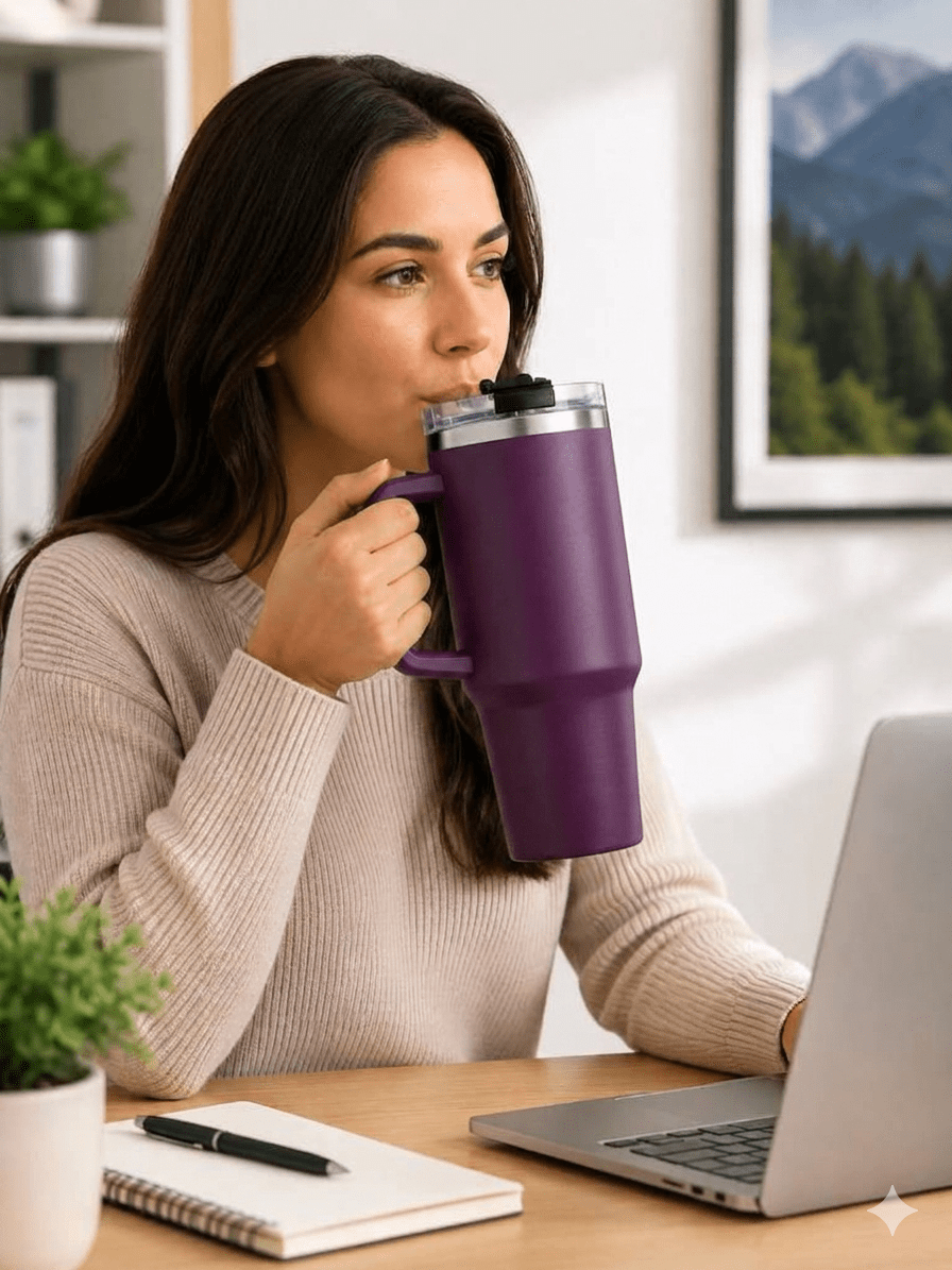 1 ltr Purple Stainless Steel Vacuum Insulated Tumbler, with Straw and Handle .. - ANS Billons