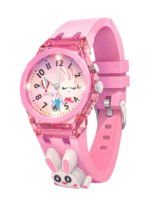 3D Cartoon Kids Analog Watch with 7 Multicolor LED Glowing Lights Pink Watch for Girls - ANS Billons
