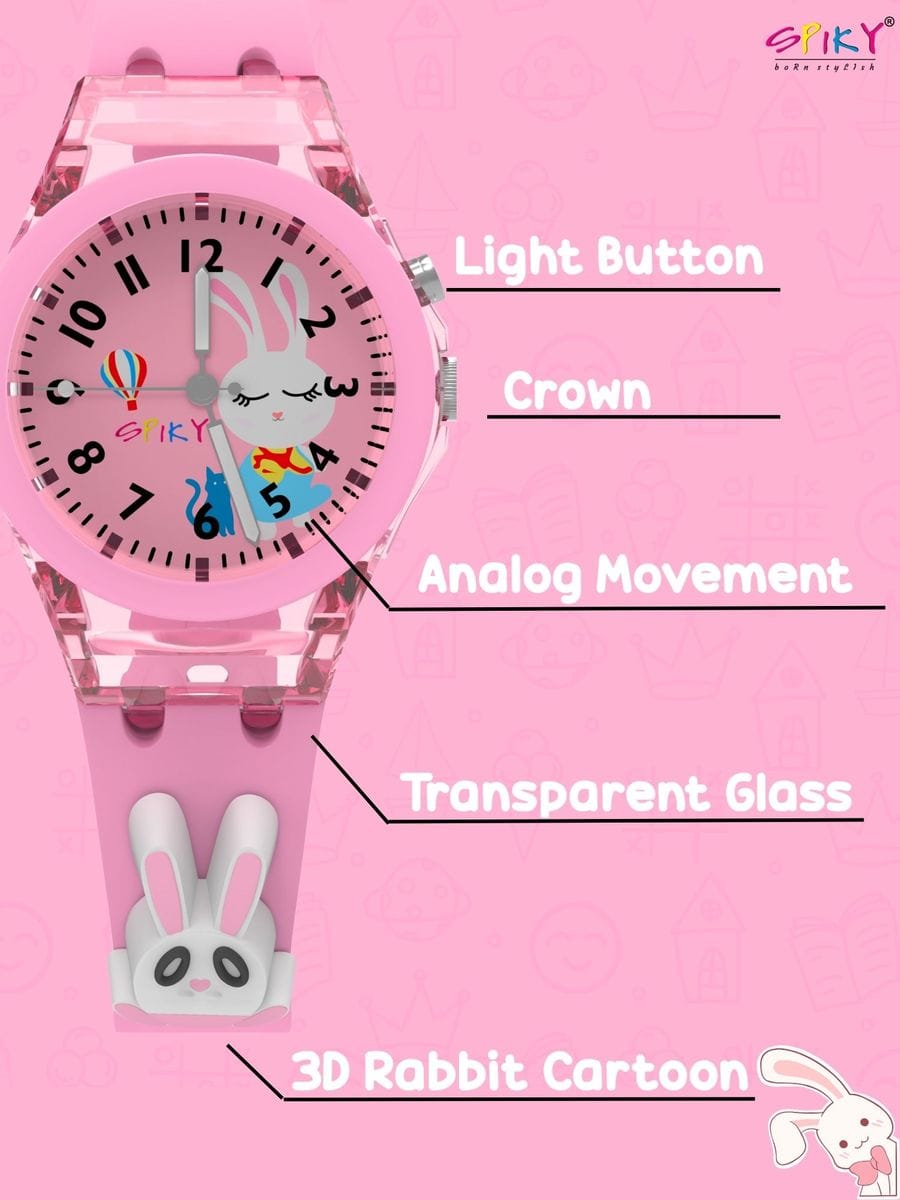 3D Cartoon Kids Analog Watch with 7 Multicolor LED Glowing Lights Pink Watch for Girls - ANS Billons