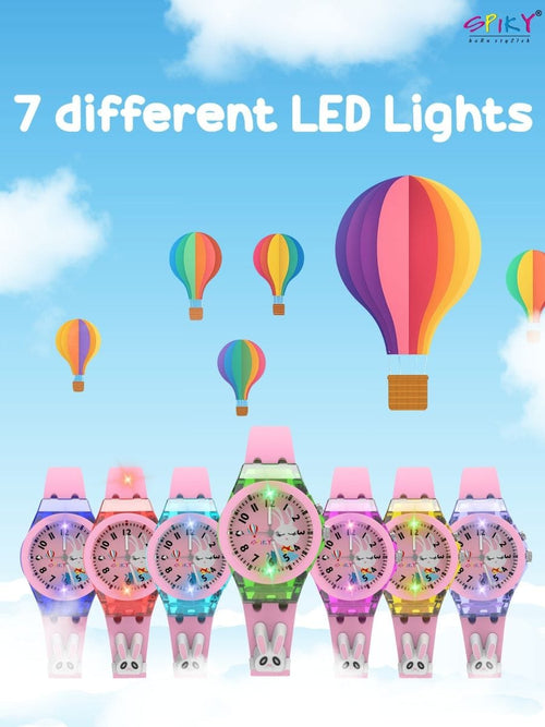 3D Cartoon Kids Analog Watch with 7 Multicolor LED Glowing Lights Pink Watch for Girls - ANS Billons