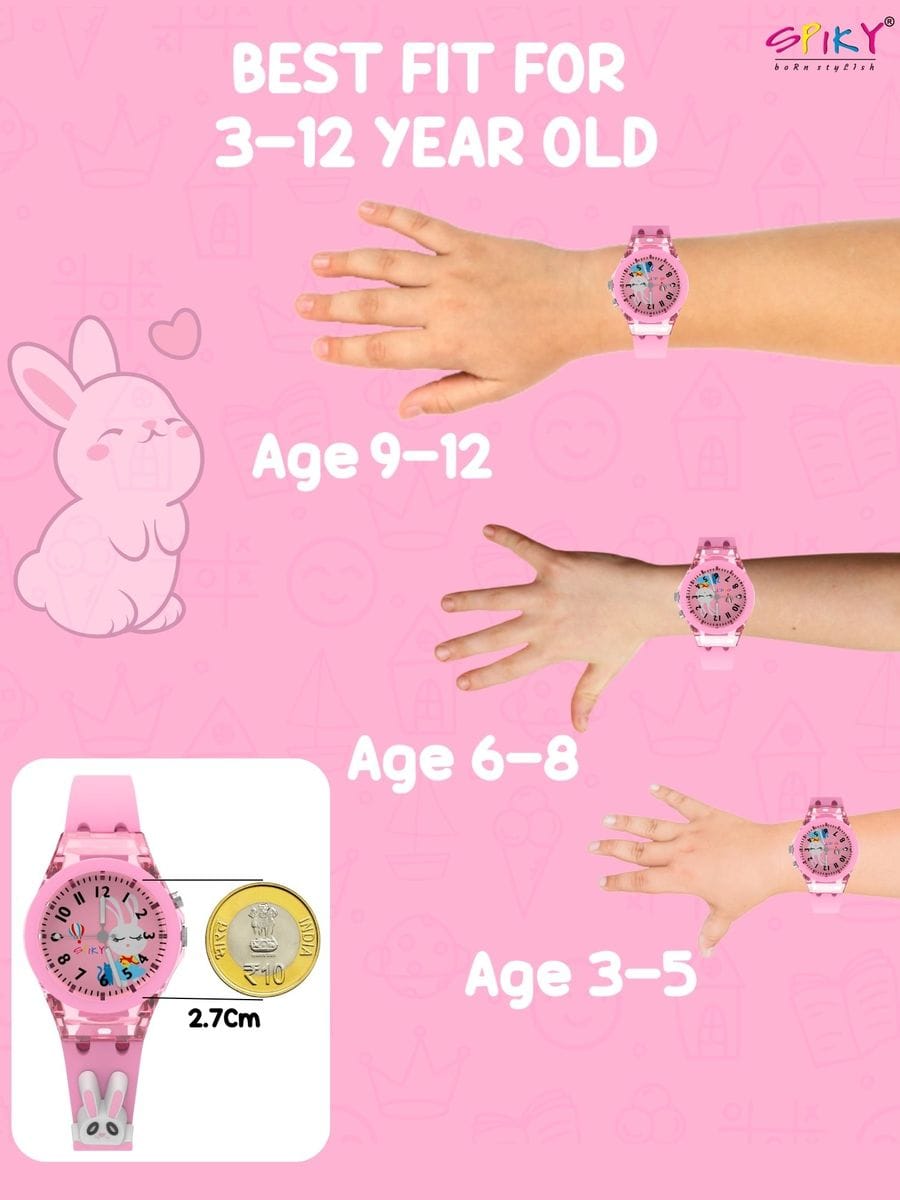 3D Cartoon Kids Analog Watch with 7 Multicolor LED Glowing Lights Pink Watch for Girls - ANS Billons