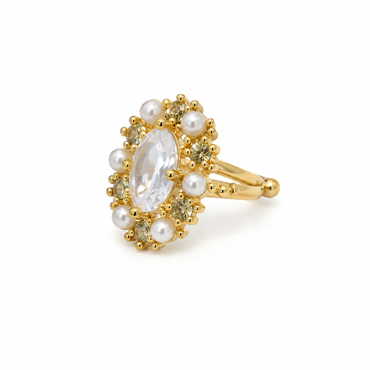 Pearl &amp; Crystal Above Ear Cuff Earring (Single Piece) – Gold Plated