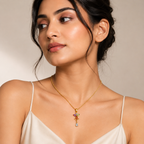 Elegant Multicolor Floral Pendant Necklace for Women | Gold-Plated Chain with Crystal Drop | Lightweight Fashion Jewelry