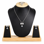 Elegant Bow Pendant Necklace Set for Women | Silver-Plated Crystal Jewelry Set with Earrings &amp; Ring