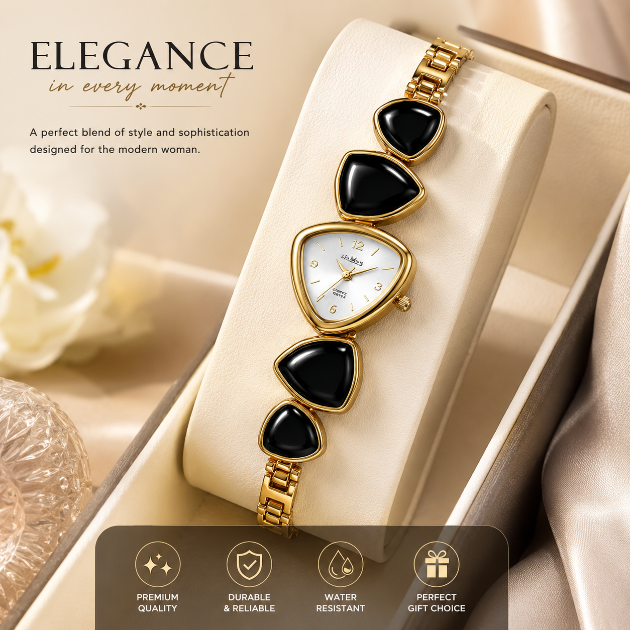 Elegant Black Stone Women's Bracelet Watch