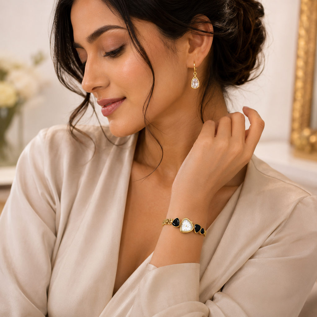 Elegant Black Stone Women's Bracelet Watch