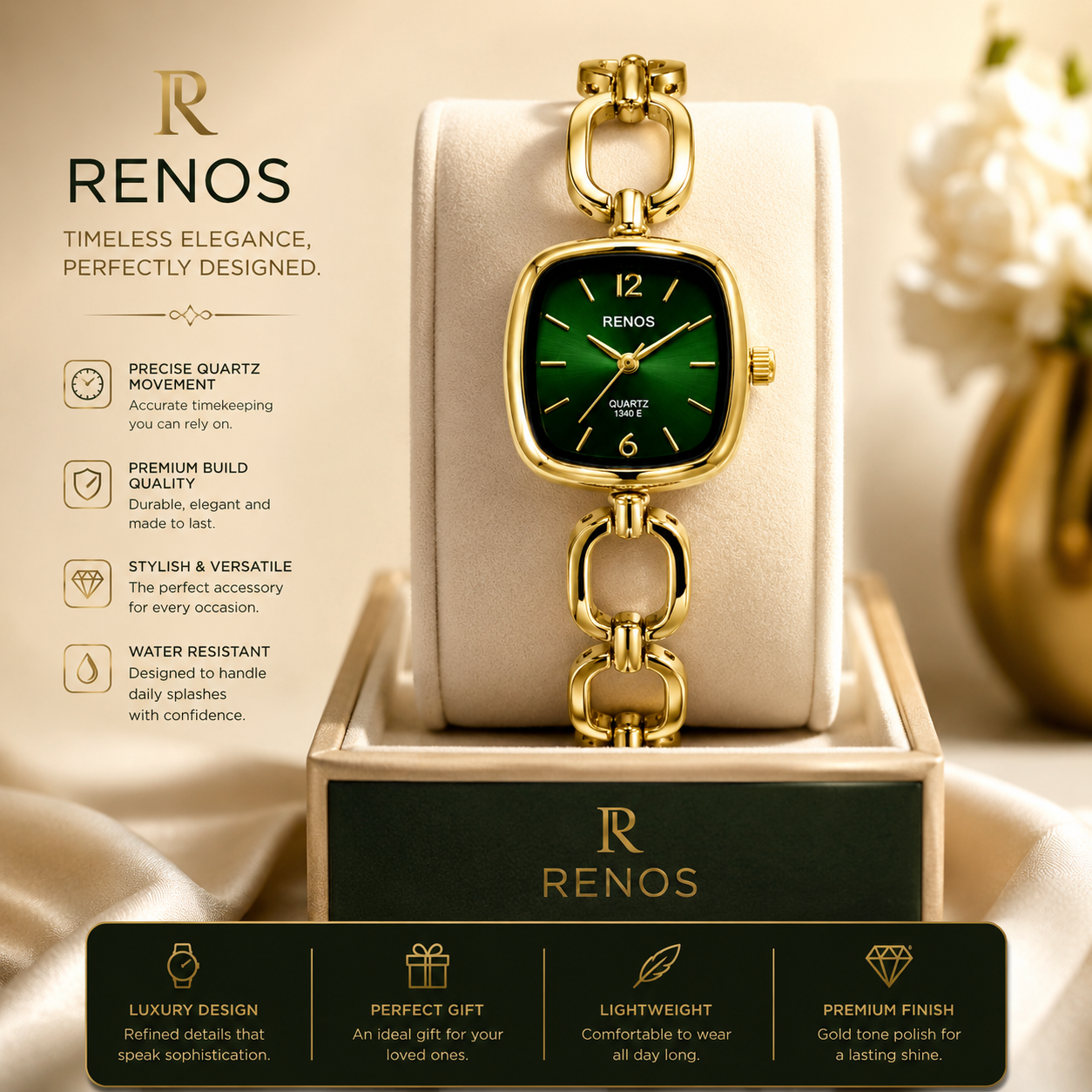 Elegant Emerald Green Sunray Dial watch