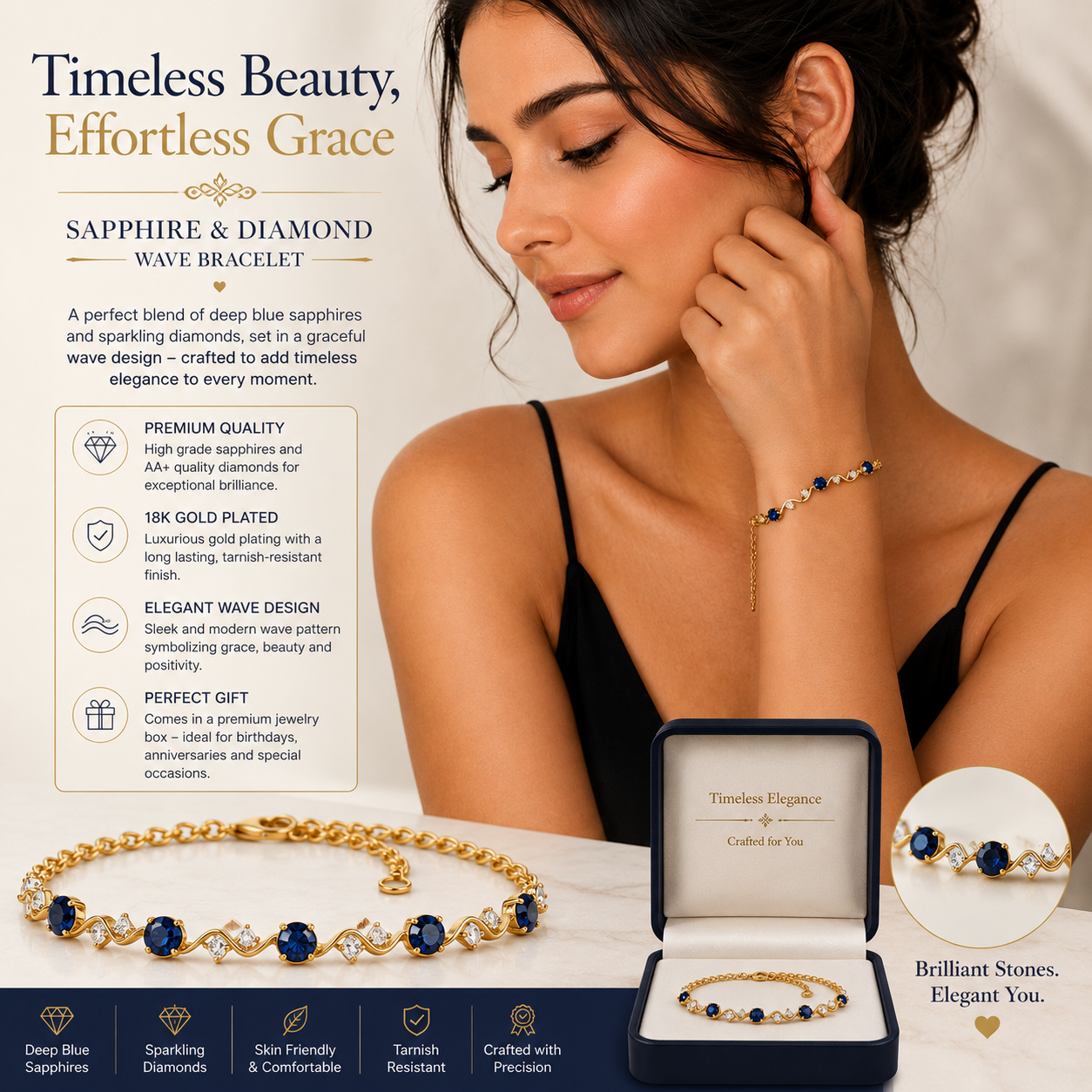 Elegant Gold-Plated Adjustable Bracelet for Women