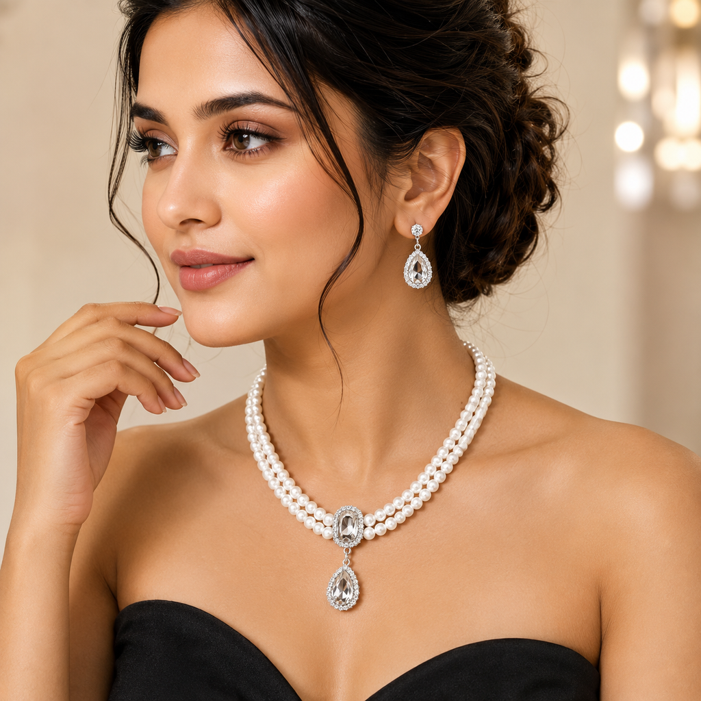 Luxury Pearl Necklace &amp; Earrings Set
