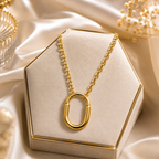 Elegant Gold Oval Pendant Necklace