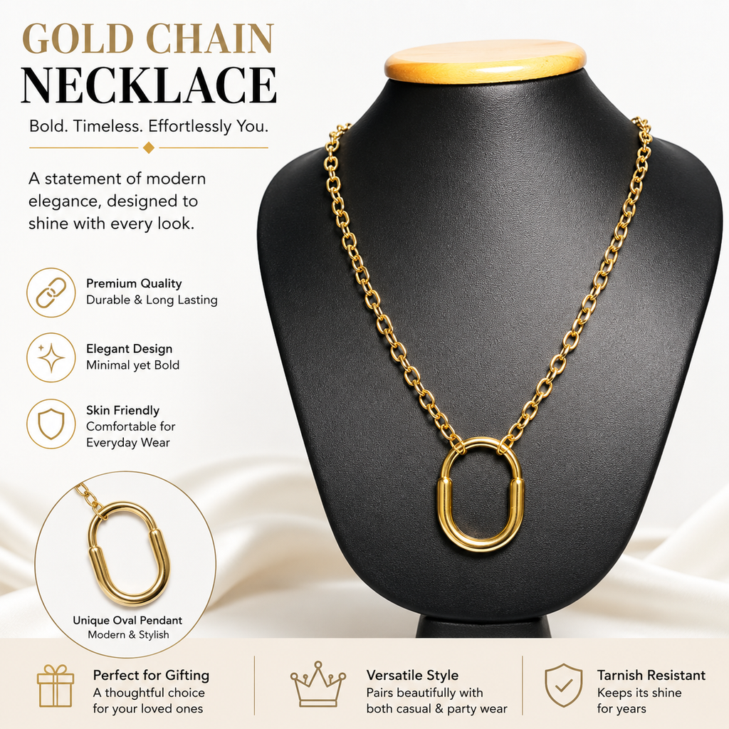 Elegant Gold Oval Pendant Necklace
