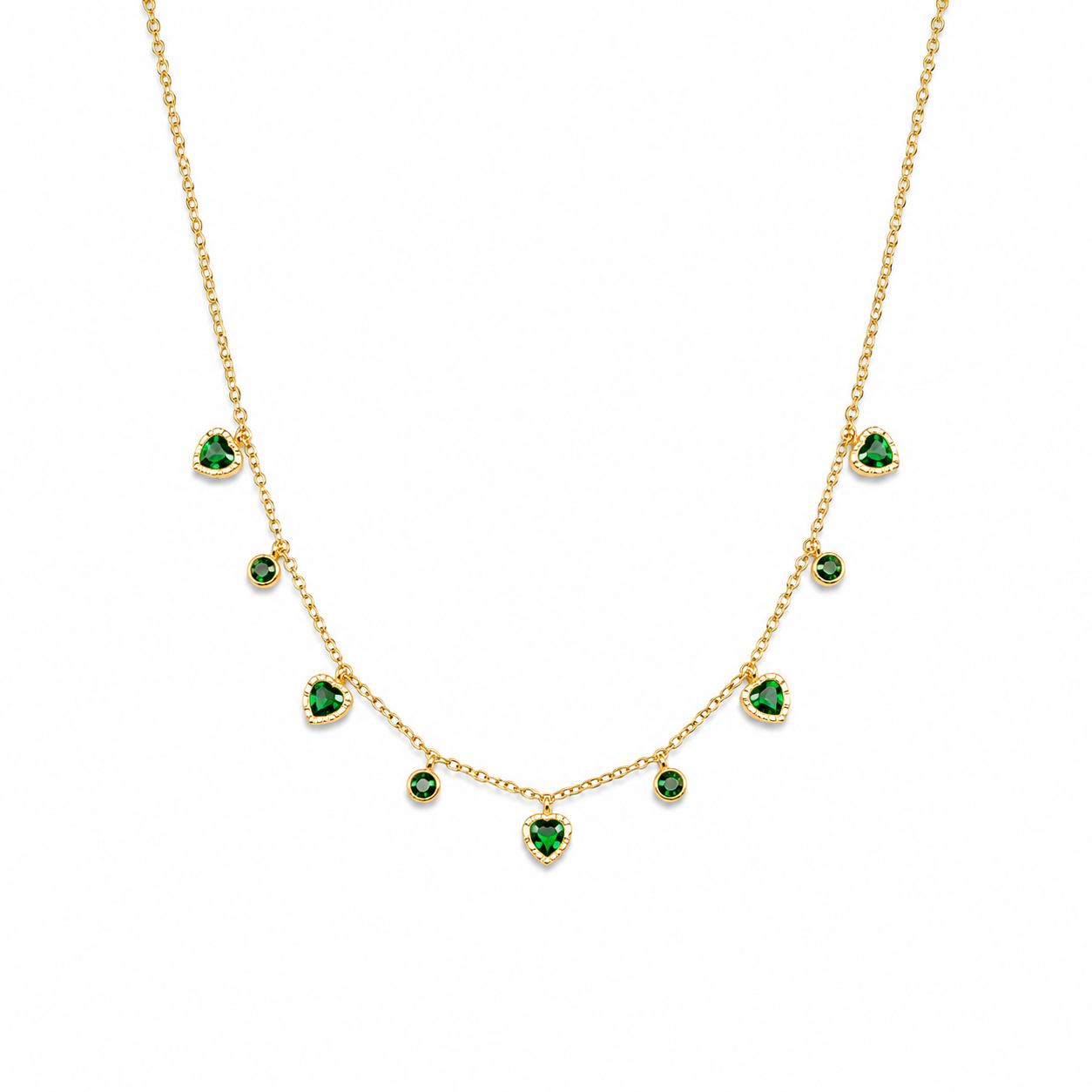 Elegant Green Heart Charm Necklace Set for Women