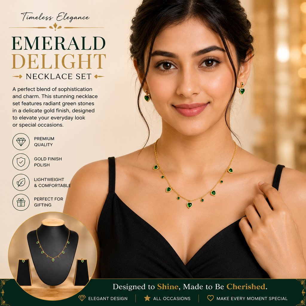 Elegant Green Heart Charm Necklace Set for Women