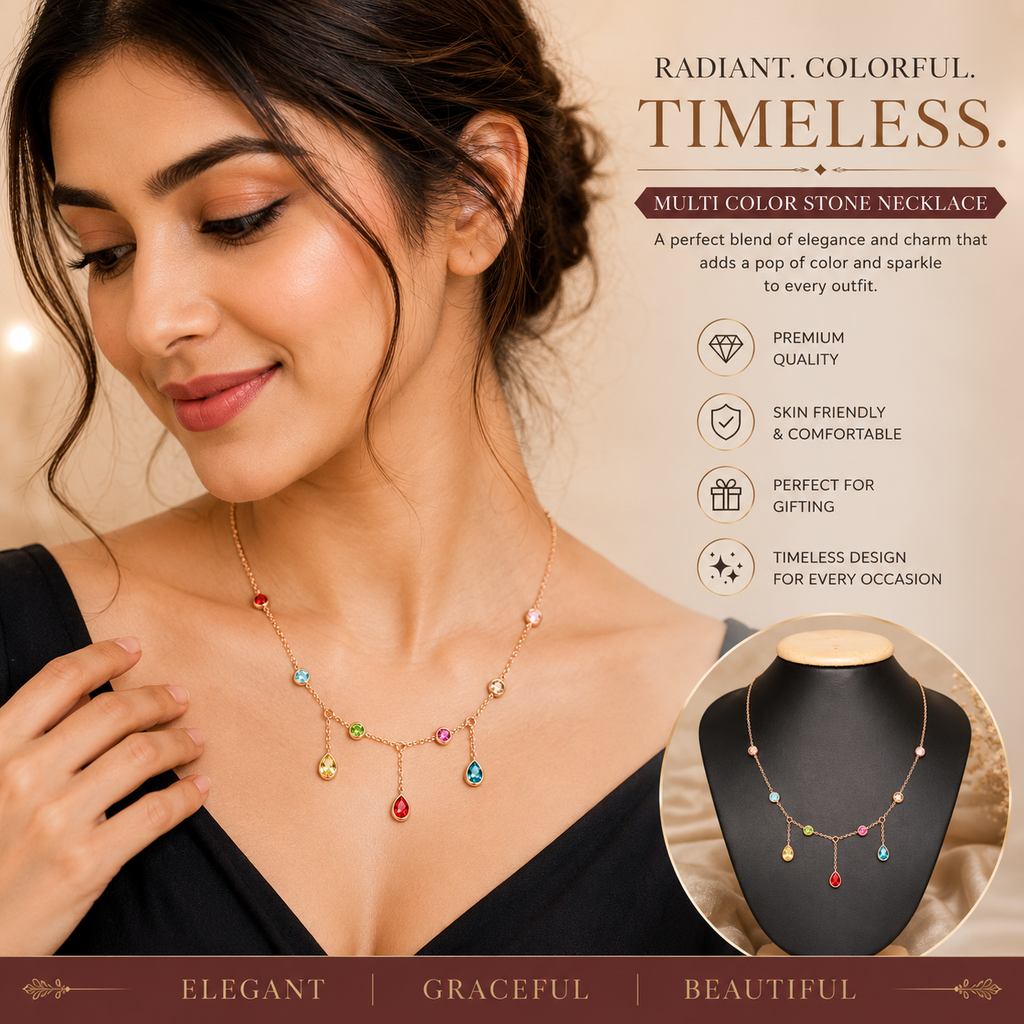 MULTI COLOR STONE NECKLACE – PARTY WEAR ELEGANCE