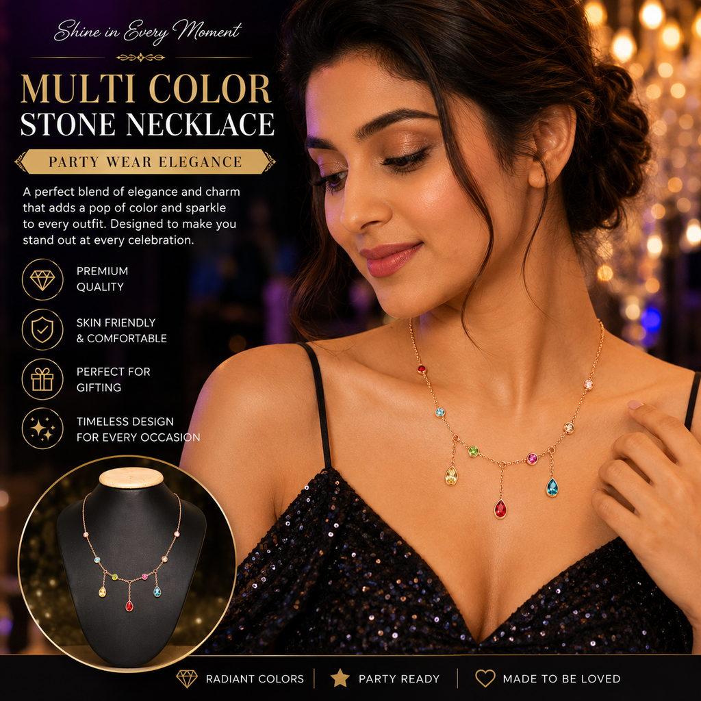 MULTI COLOR STONE NECKLACE – PARTY WEAR ELEGANCE