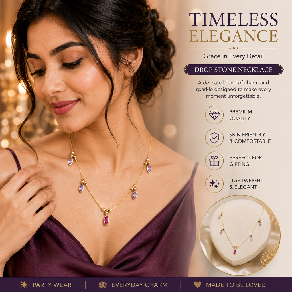 Elegant Purple Drop Stone Necklace for Women – Party Wear Collection