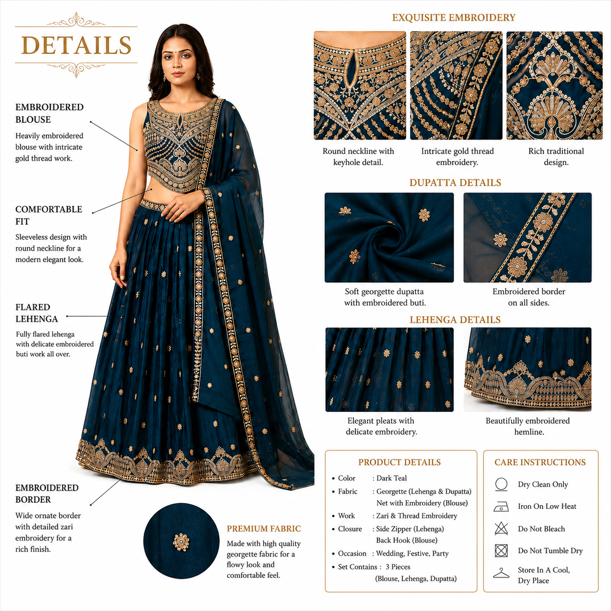 Women's Embroidered 3-Piece Ethnic Co-Ord Set with Jacket, Crop Top &amp; Palazzo