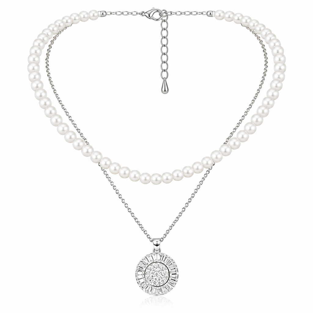 Elegant Double Layer Necklace Elevate your everyday style with this modern geometric pendant necklace and matching earrings.