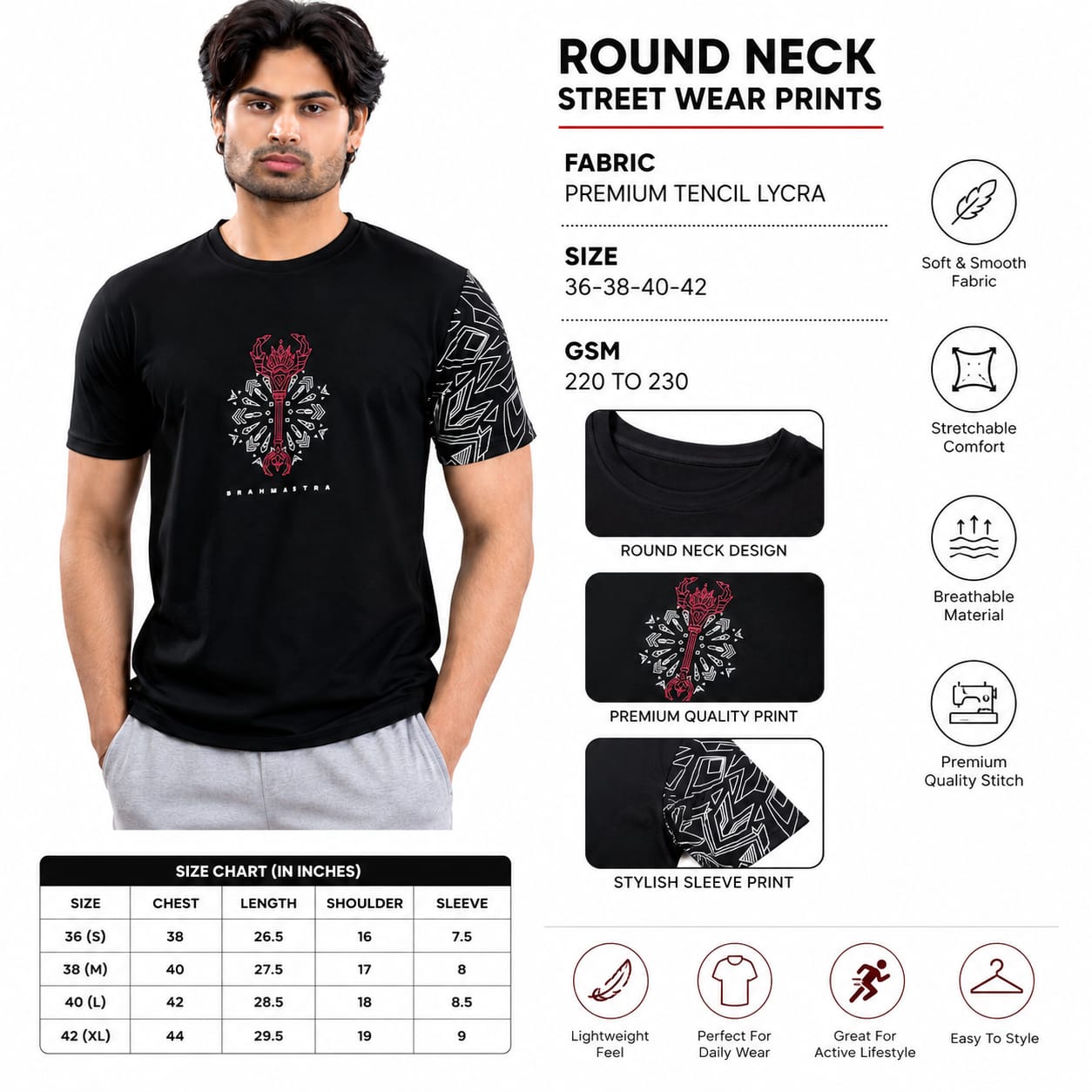 Men's Round Neck Printed T-Shirt | Premium Tencel Lycra Fabric | Street Wear Graphic Print | Half Sleeve Casual Tee