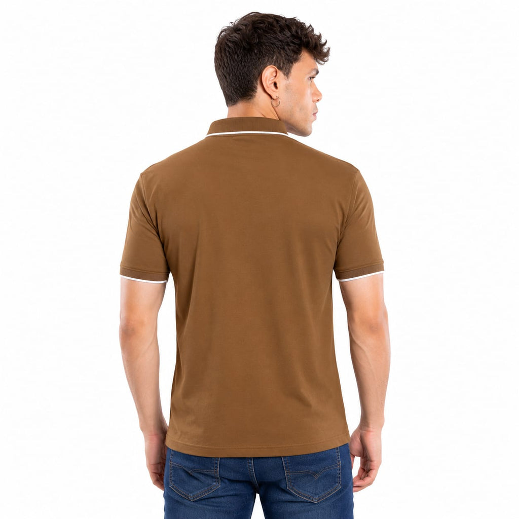 Men's Printed Polo T-Shirt | Premium IMP Tencil Lycra Fabric | Half Sleeve Casual Collar T-Shirt | Soft & Stretchable | Brown