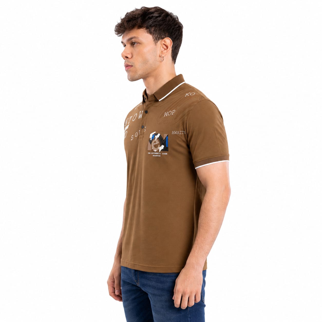 Men's Printed Polo T-Shirt | Premium IMP Tencil Lycra Fabric | Half Sleeve Casual Collar T-Shirt | Soft & Stretchable | Brown