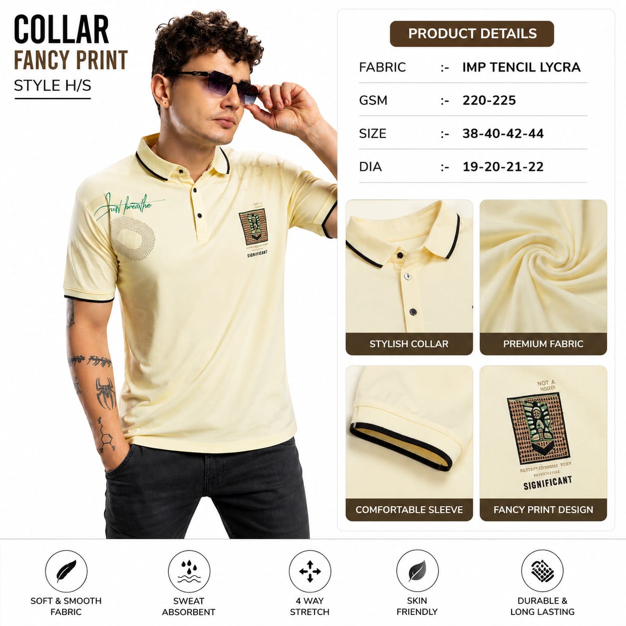 Men's Fancy Print Polo T-Shirt | Imported Tencel Lycra Fabric | Half Sleeve Collar T-Shirt | Soft Stretch Casual Wear