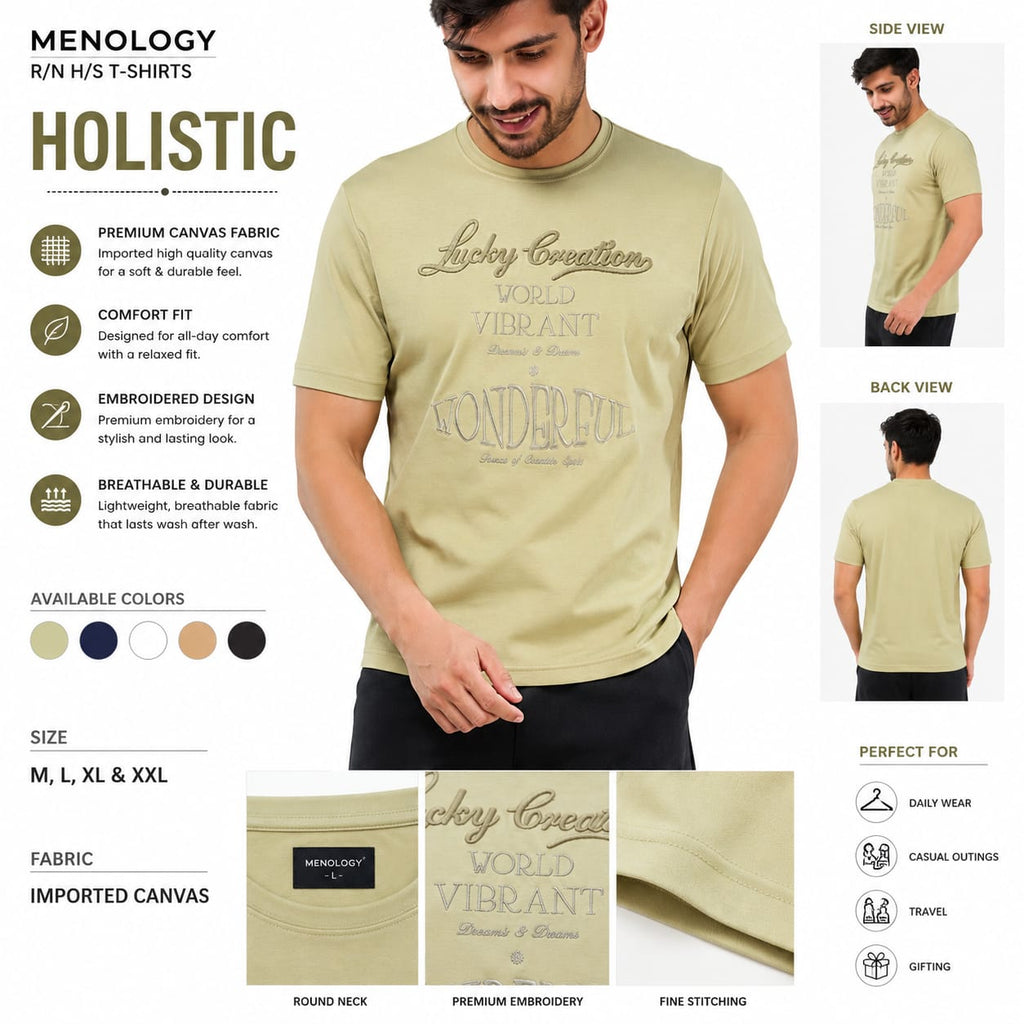 MENOLOGY Men's Round Neck Half Sleeve Graphic T-Shirt | HOLISTIC Collection | Imported Canvas Fabric | Regular Fit