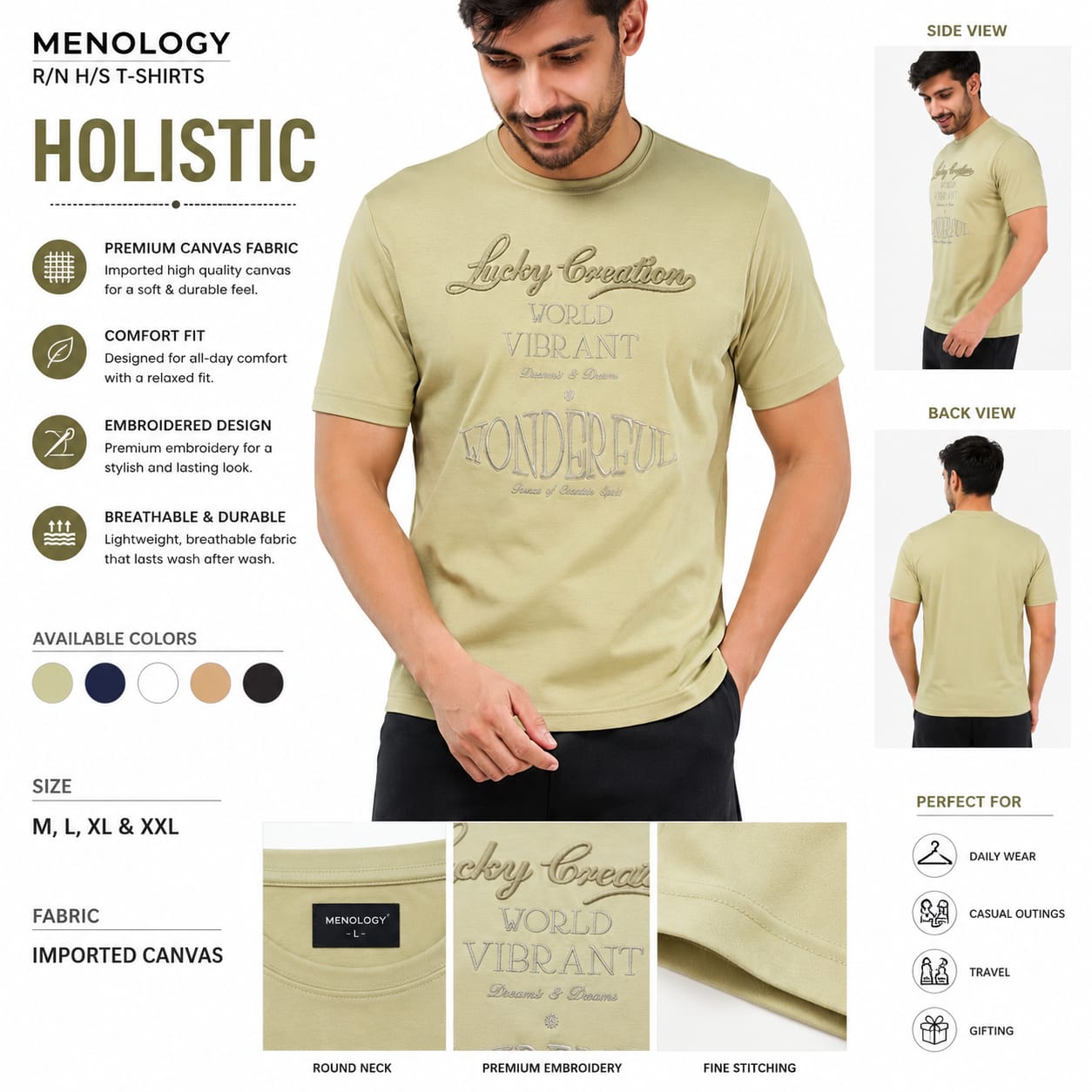 MENOLOGY Men's Round Neck Half Sleeve Graphic T-Shirt | HOLISTIC Collection | Imported Canvas Fabric | Regular Fit