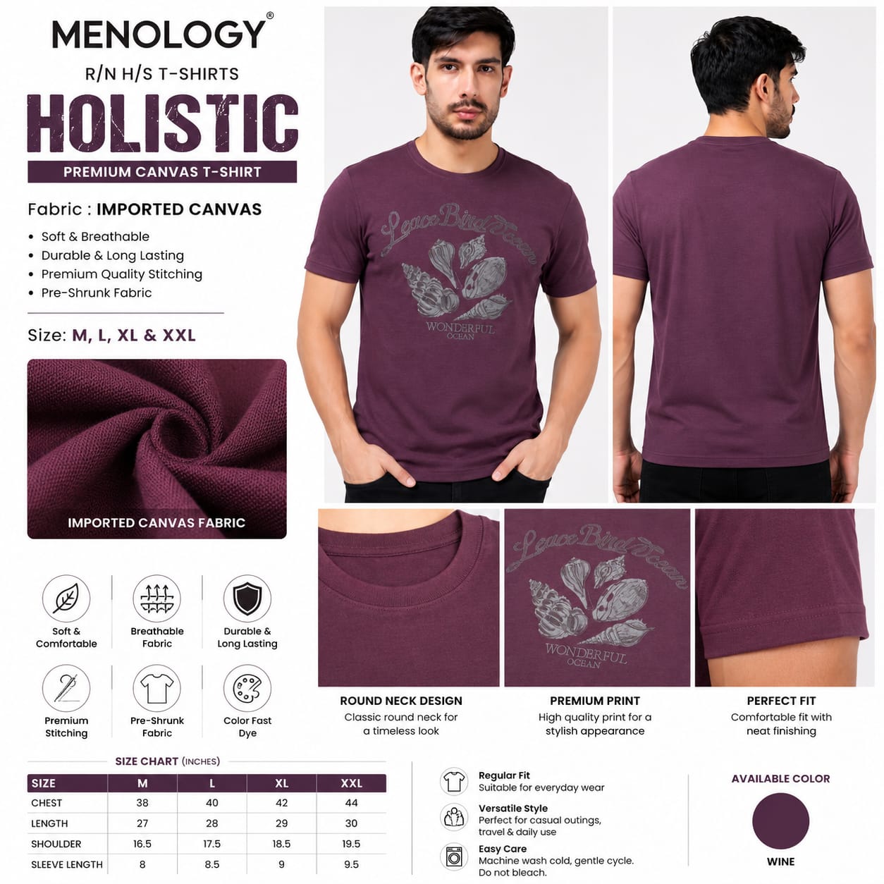 MENOLOGY Men's Round Neck Half Sleeve Graphic Printed T-Shirt | Holistic Collection | Imported Canvas Fabric | Regular Fit | Wine