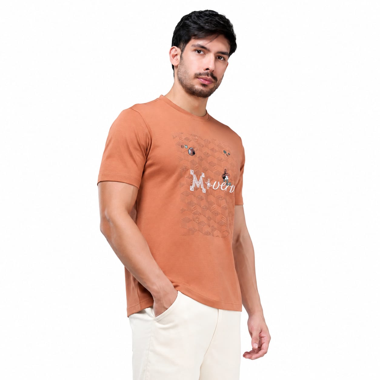MENOLOGY Men's Holistic Printed Round Neck Half Sleeve T-Shirt | Imported Canvas Fabric | Regular Fit | Casual Graphic Tee | Rust