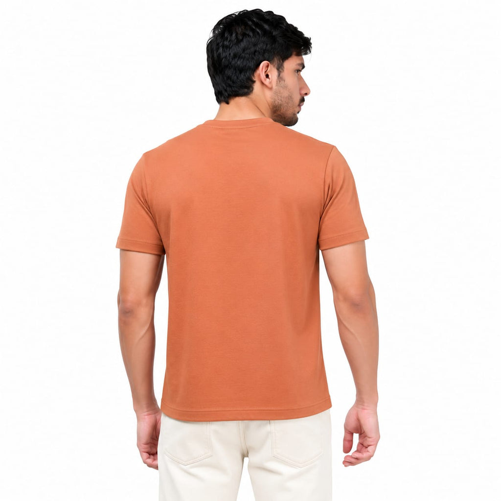 MENOLOGY Men's Holistic Printed Round Neck Half Sleeve T-Shirt | Imported Canvas Fabric | Regular Fit | Casual Graphic Tee | Rust