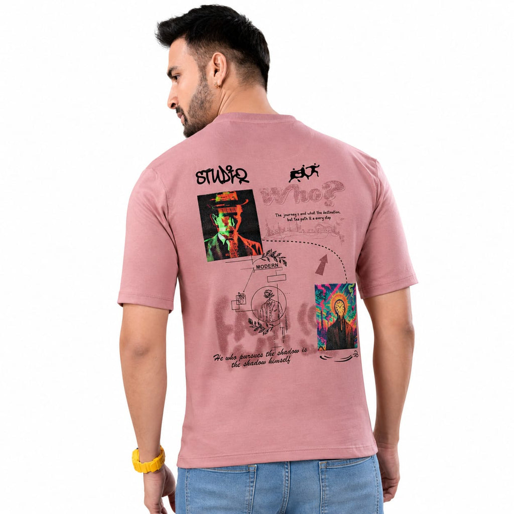 GRIEZ.MAN Men's Oversized Drop Shoulder Graphic Printed T-Shirt | Cotton Looper Fabric | Round Neck Half Sleeve | Canvas Print Style | Casual Streetwear