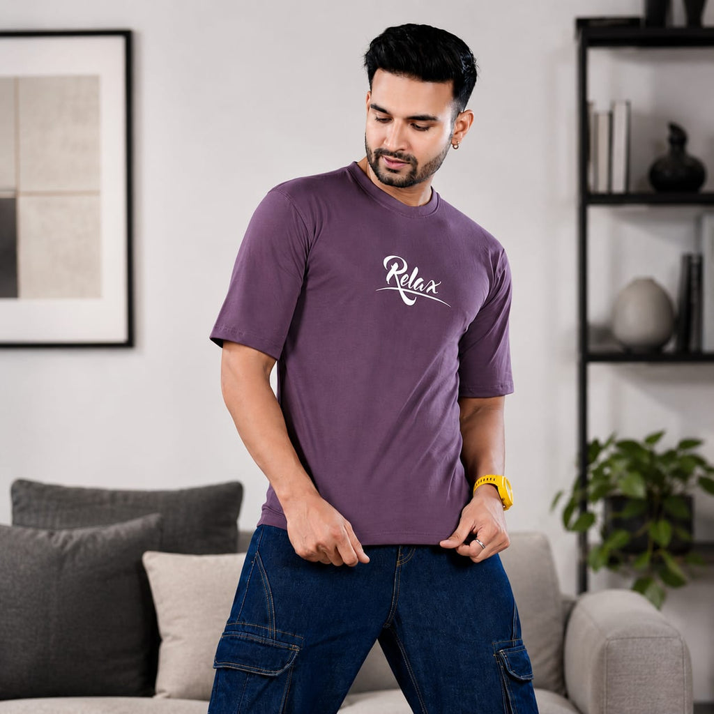 GRIEZMAN Men's Oversized Drop Shoulder T-Shirt | Cotton Looper | Graphic Back Print | Relax Front Print | Round Neck Half Sleeve | Casual Streetwear