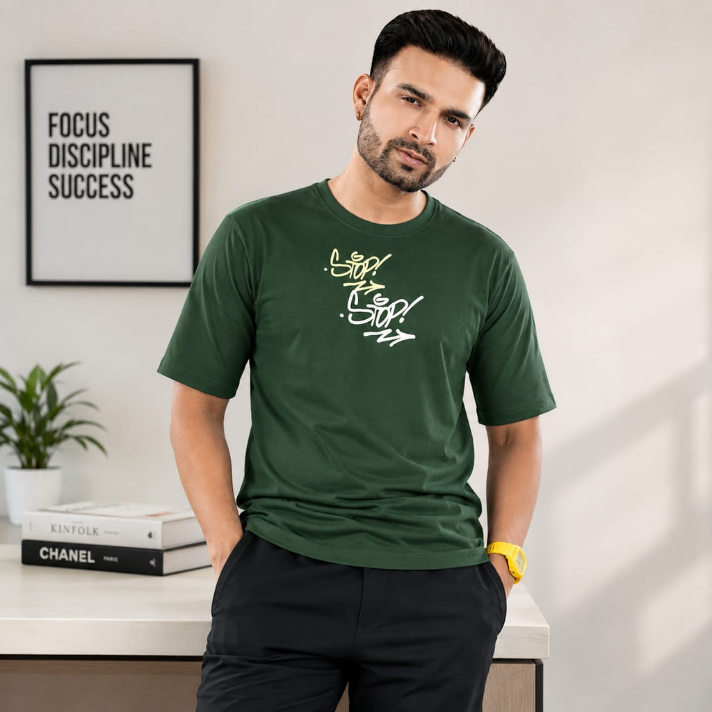 Griezman Men's Oversized Drop Shoulder T-Shirt | Cotton Looper Fabric | Graphic F&B Canvas Print | Round Neck Half Sleeve | Casual Streetwear