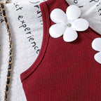 girl's maroon applique top with shorts sets