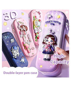 3D rabbit print double layer EVA pencil case for kids
