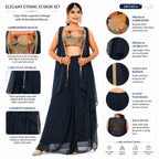 Women's Designer Floral Embroidered Lehenga Set with Cape Jacket