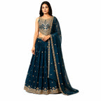 Women's Designer Embroidered Georgette Lehenga Choli with Dupatta – Teal Blue