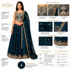 Women's Designer Embroidered Georgette Lehenga Choli with Dupatta – Teal Blue