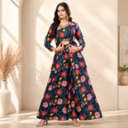 Women's Floral Printed Co-Ord Set with Crop Top, Shrug &amp; Palazzo Pants