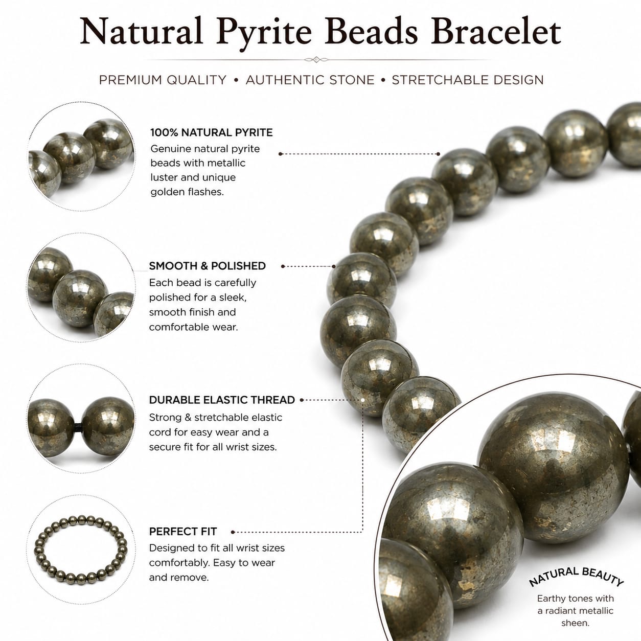 ANS BILLION Natural Pyrite Bracelet for Men &amp; Women