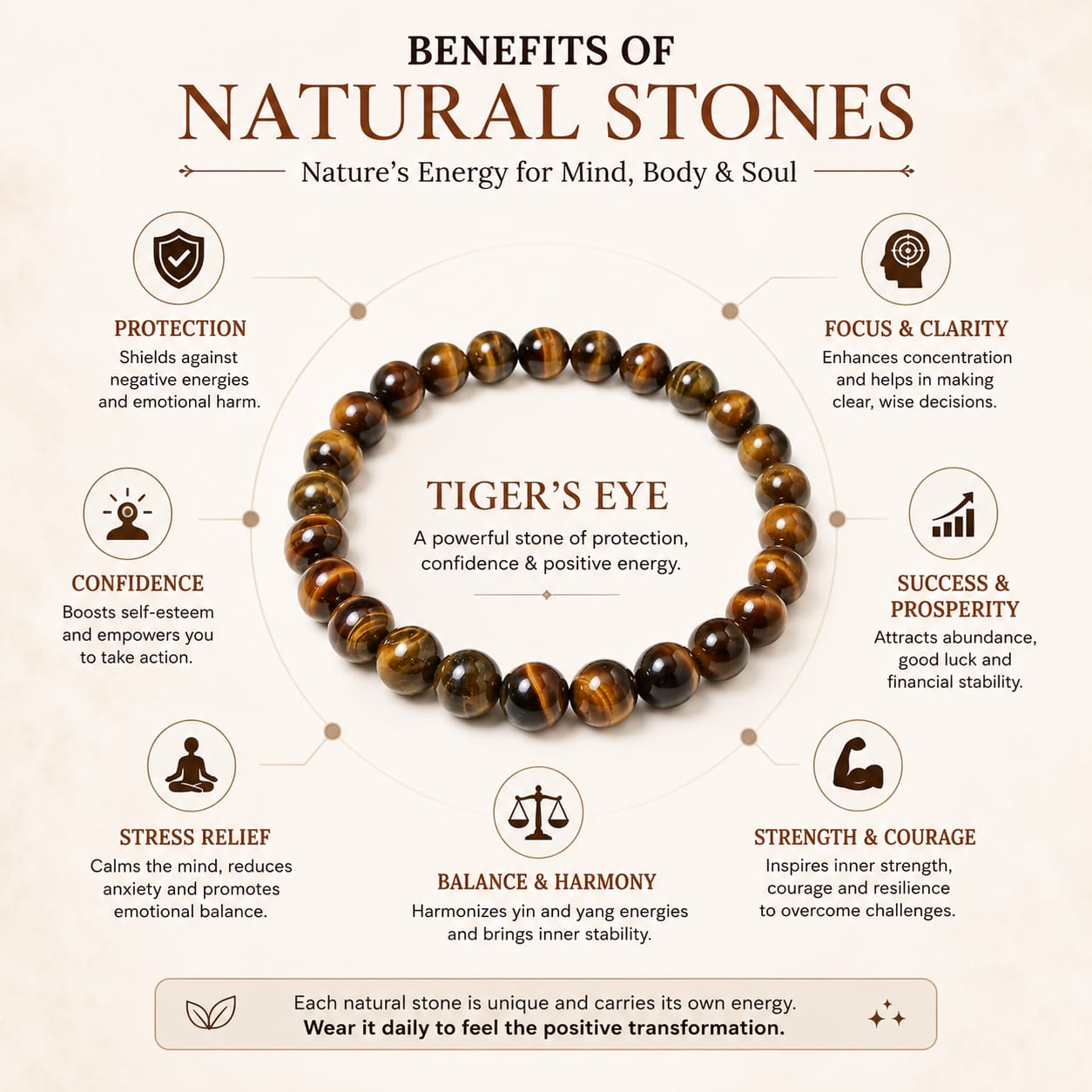 ANS BILLION Natural Tiger Eye Bracelet for Men &amp; Women