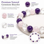 ANS BILLION Natural Rose Quartz, Amethyst &amp; Clear Quartz Crystal Bracelet for Men &amp; Women | 8 mm Genuine Gemstone Beads