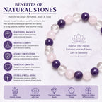 ANS BILLION Natural Rose Quartz, Amethyst &amp; Clear Quartz Crystal Bracelet for Men &amp; Women | 8 mm Genuine Gemstone Beads
