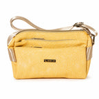 Women's Premium Embossed PU Leather Sling Bag | Multi Pocket Crossbody Shoulder Bag | Adjustable Strap | Lightweight Everyday Travel Handbag | Yellow Brand