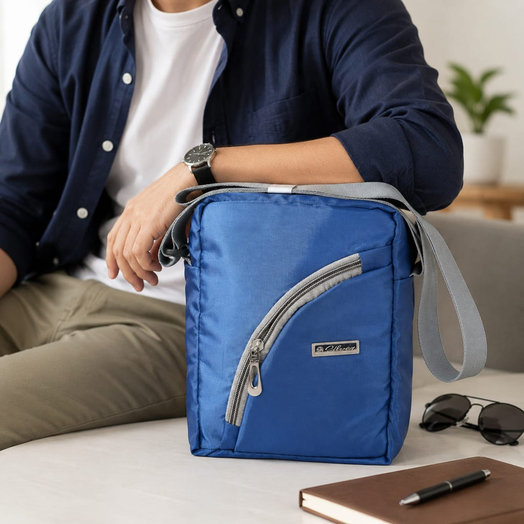Blue Water-Resistant Sling Bag for Men & Women | Lightweight Crossbody Shoulder Bag | Multiple Zipper Pockets | Adjustable Strap | Daily Travel Office Casual Bag