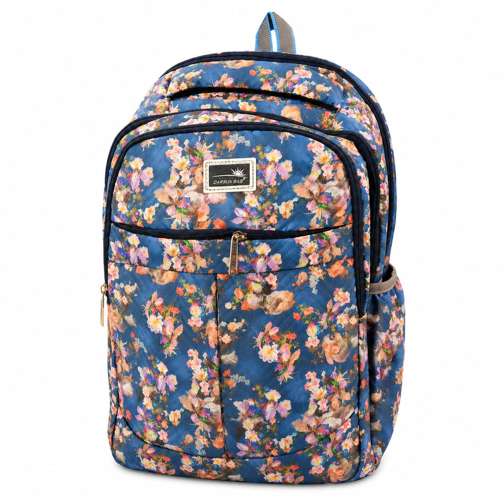 Floral Printed School Backpack for Girls & Women | Lightweight Water Resistant Laptop/College Bag | Multi Pocket Casual Travel Backpack | Blue Brand