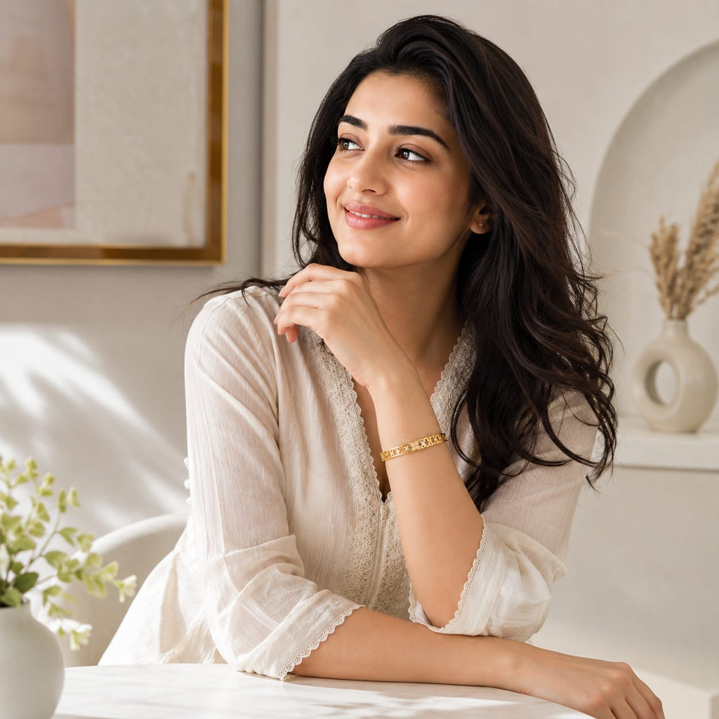 &nbsp;Gold Plated Floral Cut-Out Kada for Women