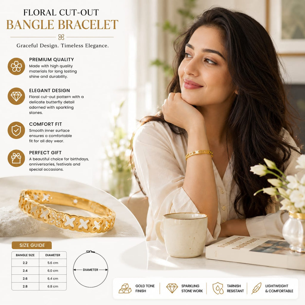 &nbsp;Gold Plated Floral Cut-Out Kada for Women