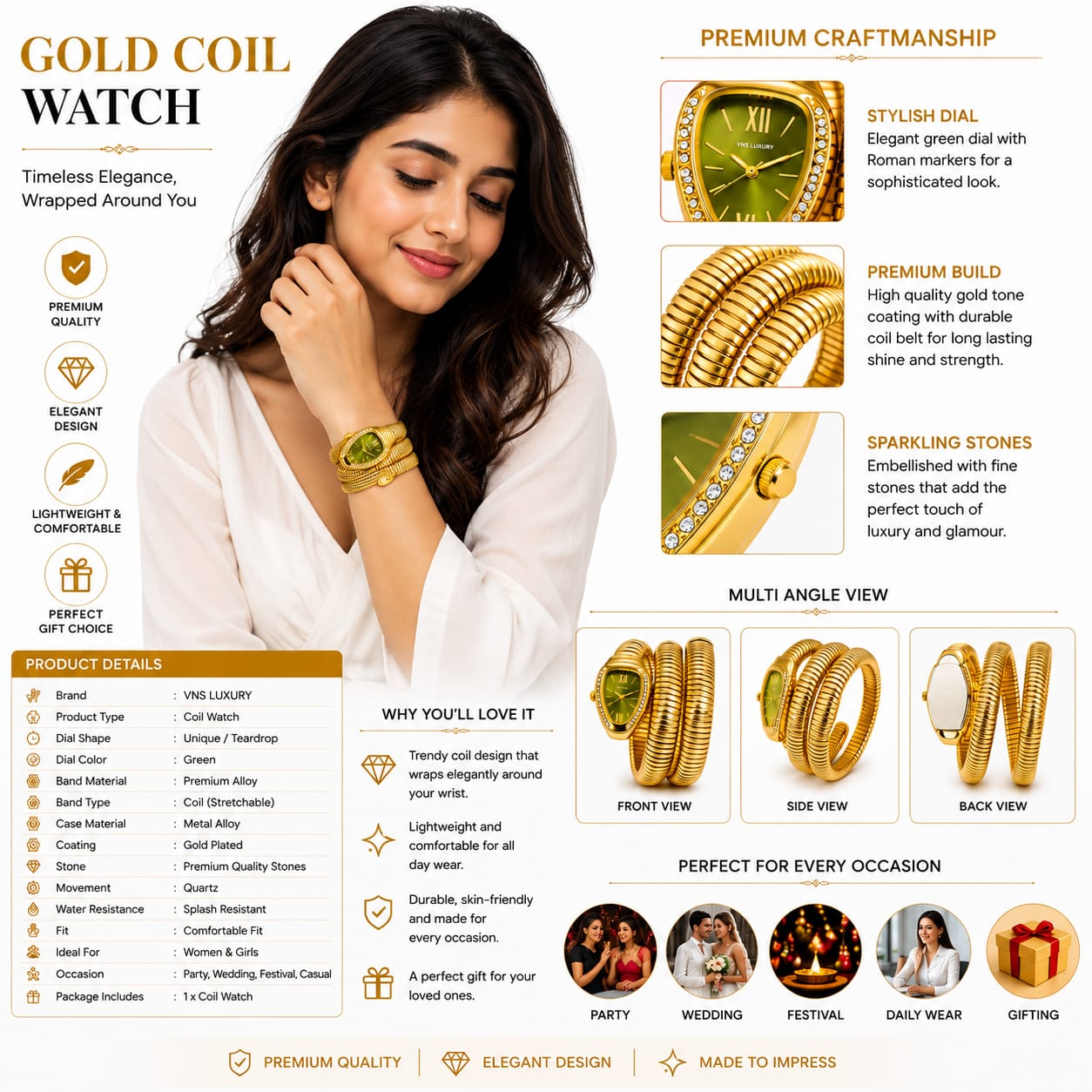Gold Plated Coil Watch
